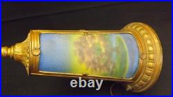 Antique Slag Glass Lamp Reverse Painted Landscape Scene Base Only