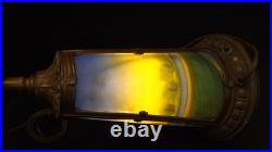 Antique Slag Glass Lamp Reverse Painted Landscape Scene Base Only