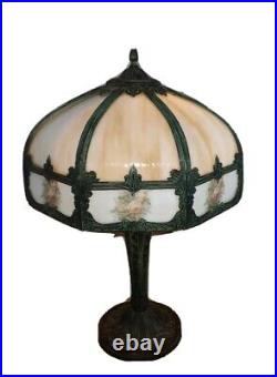 Antique Slag Glass Lamp Roses 23 Vintage Lead Working BRANDED Sailboat Logo