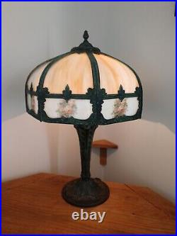 Antique Slag Glass Lamp Roses 23 Vintage Led. Working BRANDED Sailboat Logo