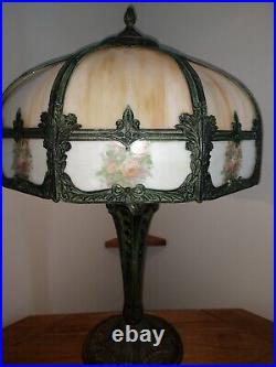 Antique Slag Glass Lamp Roses 23 Vintage Led. Working BRANDED Sailboat Logo