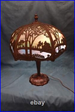 Antique Slag Glass Lamp Scenic Landscape Miller Antique Slag Glass Lamp Scenic Landscape Miller