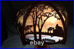 Antique Slag Glass Lamp Scenic Landscape Miller