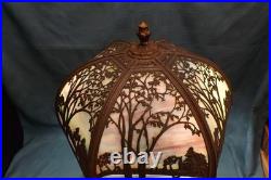 Antique Slag Glass Lamp Scenic Landscape Miller