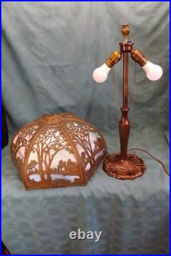 Antique Slag Glass Lamp Scenic Landscape Miller