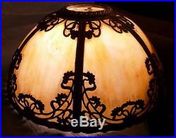Antique Slag Glass Lamp Shade, 16 Dia. 6 Panels, Floral Filigree