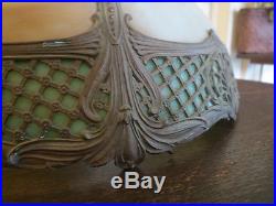 Antique Slag Glass Lamp Shade Bradley Hubbard Miller Arts Crafts Era 12 Panel