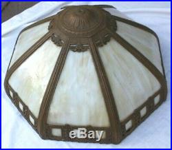 Antique Slag Glass Lamp Shade Panel Brass Bronze construction 17-5/8 x 9