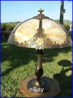 Antique Slag Glass Lamp Signed