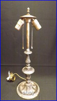 Antique Slag Glass Lamp Silver Plate Reverse Painted Lamp Base Pairpoint Era