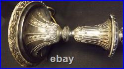 Antique Slag Glass Lamp Silver Plate Reverse Painted Lamp Base Pairpoint Era