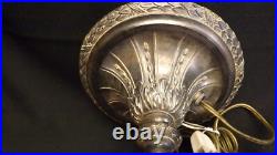 Antique Slag Glass Lamp Silver Plate Reverse Painted Lamp Base Pairpoint Era