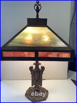 Antique Slag Glass Lamp Square Shape Shade 28 1/2 Tall