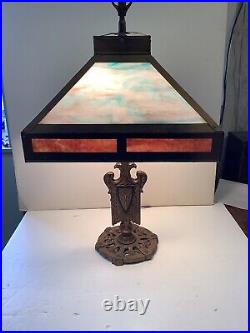 Antique Slag Glass Lamp Square Shape Shade 28 1/2 Tall