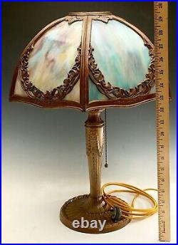 Antique Slag Glass Lamp Victorian Bent Panel Stunning Blues Miller Duffner B&h