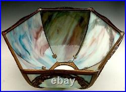 Antique Slag Glass Lamp Victorian Bent Panel Stunning Blues Miller Duffner B&h