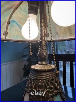 Antique Slag Glass Lamp With Base That Lights Up