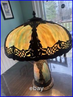 Antique Slag Glass Lamp With Base That Lights Up