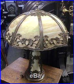 Antique Slag Glass Lamp With Lighted Base