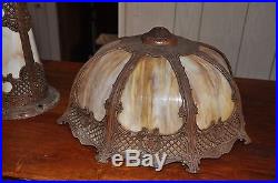 Antique Slag Glass Lamp With Lighted Base B&H, Tiffany, Victorian