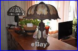 Antique Slag Glass Lamp With Lighted Base B&H, Tiffany, Victorian