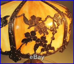 Antique Slag Glass Lamp withOrnate Dogwood Flower Cut Out Design Miller Style