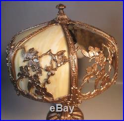 Antique Slag Glass Lamp withOrnate Dogwood Flower Cut Out Design Miller Style