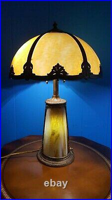 Antique Slag Glass Lamp with Lighted Base