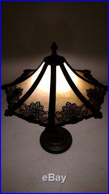 Antique Slag Glass Lamp with Unusual Flared Shape Design Nouveau/Handel Era