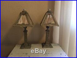 Antique Slag Glass Lead Table Lamps Made By Art Metal Works