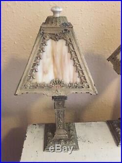 Antique Slag Glass Lead Table Lamps Made By Art Metal Works