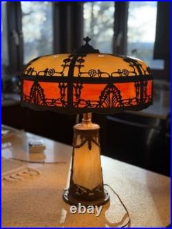 Antique Slag Glass Lighted Base Lamp Antique Slag Glass Lighted Base Lamp