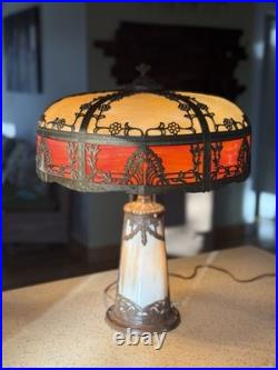 Antique Slag Glass Lighted Base Lamp