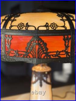 Antique Slag Glass Lighted Base Lamp