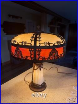 Antique Slag Glass Lighted Base Lamp Antique Slag Glass Lighted Base Lamp