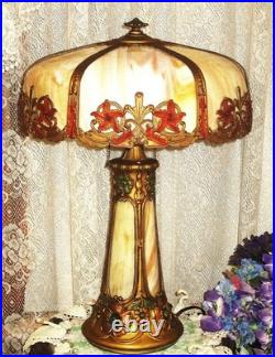 Antique Slag Glass Lighted Base Panel Lamp