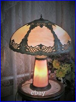 Antique Slag Glass Lighted Base Panel Lamp