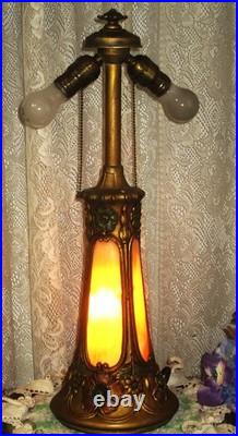 Antique Slag Glass Lighted Base Panel Lamp