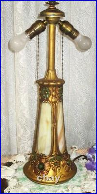 Antique Slag Glass Lighted Base Panel Lamp