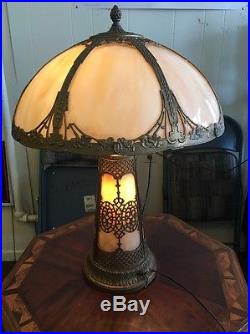 Antique Slag Glass Lighted Base Table Lamp