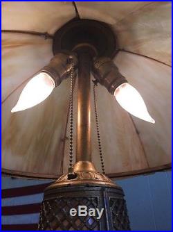 Antique Slag Glass Lighted Base Table Lamp Hubbell Sockets