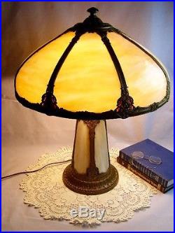 Antique Slag Glass Lit Base Table Lamp Bradley Hubbard Miller Pittsburg Era