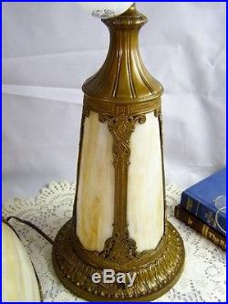 Antique Slag Glass Lit Base Table Lamp Bradley Hubbard Miller Pittsburg Era