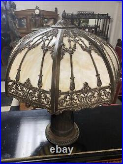 Antique Slag Glass Overlay Lamp, 25 Tall