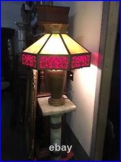 Antique Slag Glass Overlay Lamp, 28 Tall