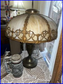 Antique Slag Glass Overlay Table Lamp, 25 1/2 Tall