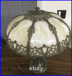 Antique Slag Glass Overlay Table Lamp, 25 1/2 Tall