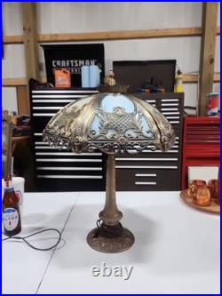 Antique Slag Glass Overlay Table Lamp, 25 1/2 Tall
