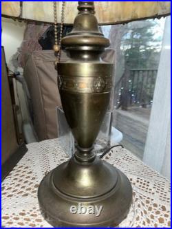 Antique Slag Glass Overlay Table Lamp, 25 1/2 Tall