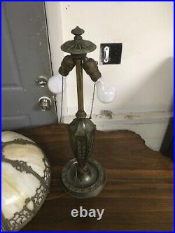 Antique Slag Glass Overlay Table Lamp, 25 1/2 Tall